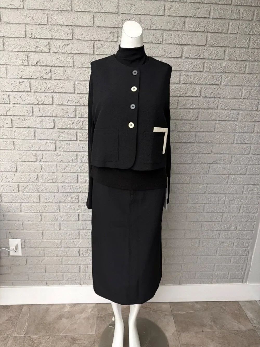 GELI Women’s Vest Long Sleeve Top Midi Skirt 3 PCS Black Set Size M
